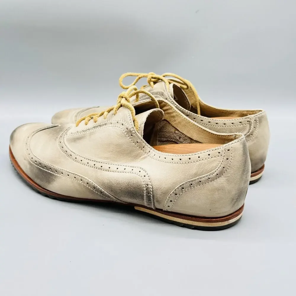 Sorel Shoes Mens 12.5 Beige Leather Wingtip Oxford Brogue Lace Up Casual Sneaker